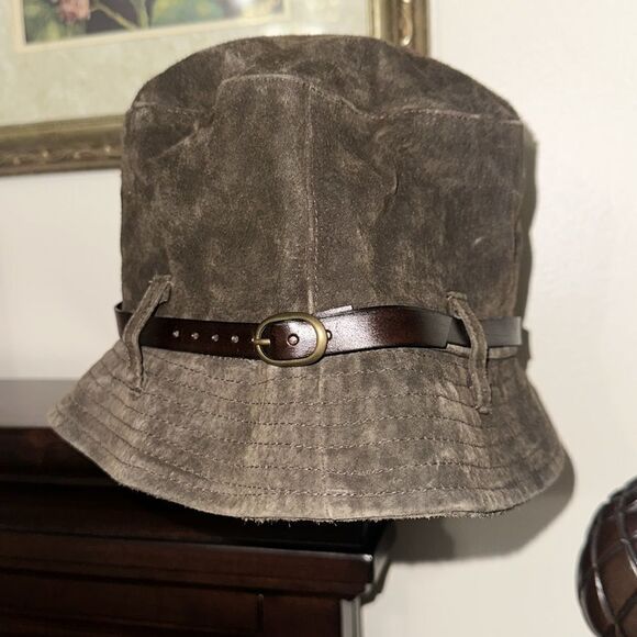 FILIPPO CATARZI VINTAGE CHOCOLATE BROWN SUEDE BUCKET HAT - Picture 2 of 8